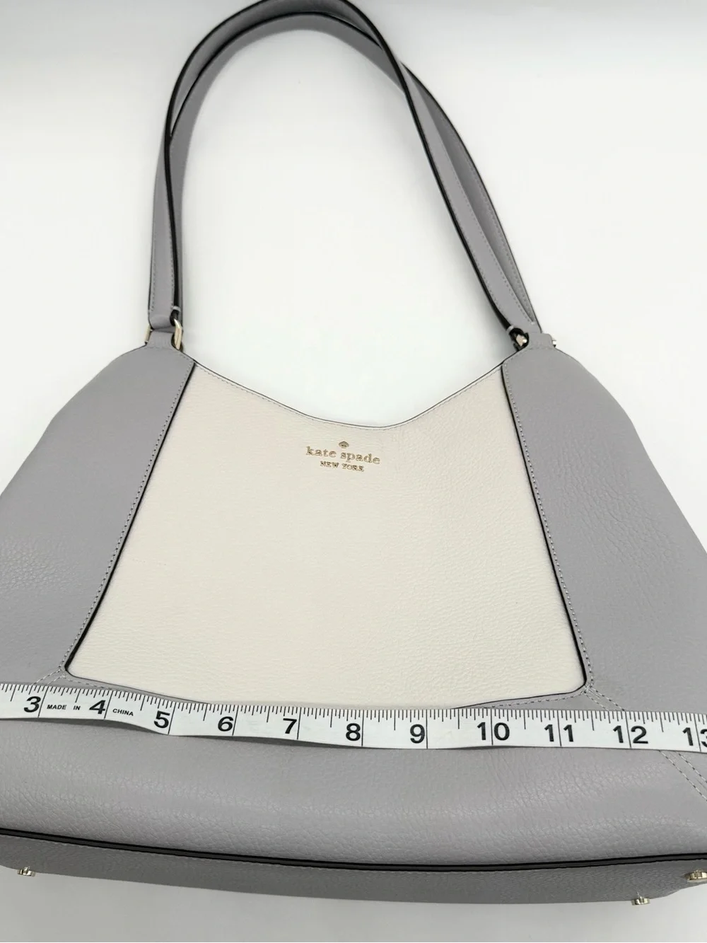 Kate Spade Lena Large 3-Compartment Shoulder Bag Ivory & Gray Leather Women
